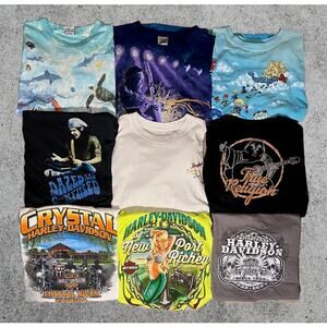 Vintage Moto Band Tee Shirt Reseller Lot 9pc Liquid Blue Harley M-XL Giant Bulk